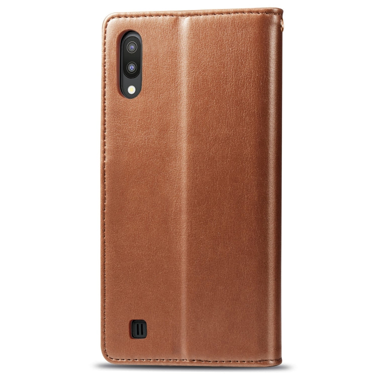 Retro Solid Color Leather Buckle Mobile Phone Protection Leather Case with Photo Frame & Card Slot & Wallet & Bracket Function for Galaxy M10