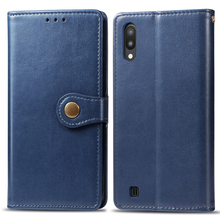 Retro Solid Color Leather Buckle Mobile Phone Protection Leather Case with Photo Frame & Card Slot & Wallet & Bracket Function for Galaxy M10