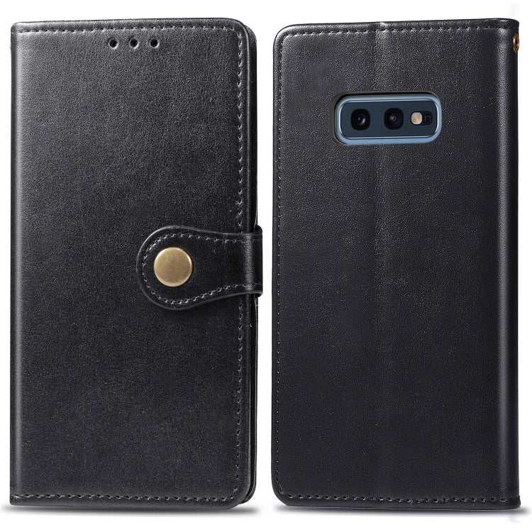 Retro Solid Color Leather Buckle Mobile Phone Protection Leather Case with Photo Frame & Card Slot & Wallet & Bracket Function for Galaxy S10e