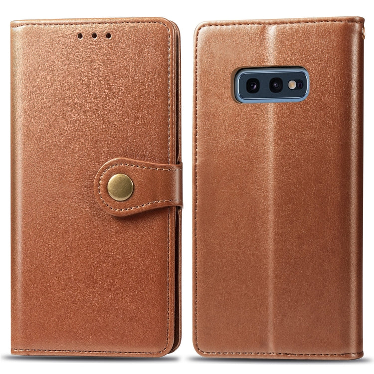 Retro Solid Color Leather Buckle Mobile Phone Protection Leather Case with Photo Frame & Card Slot & Wallet & Bracket Function for Galaxy S10e