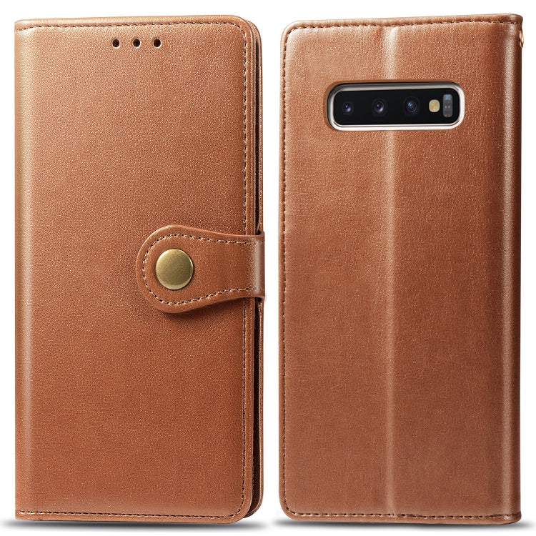 Retro Solid Color Leather Buckle Mobile Phone Protection Leather Case with Photo Frame & Card Slot & Wallet & Bracket Function for Galaxy S10 Plus