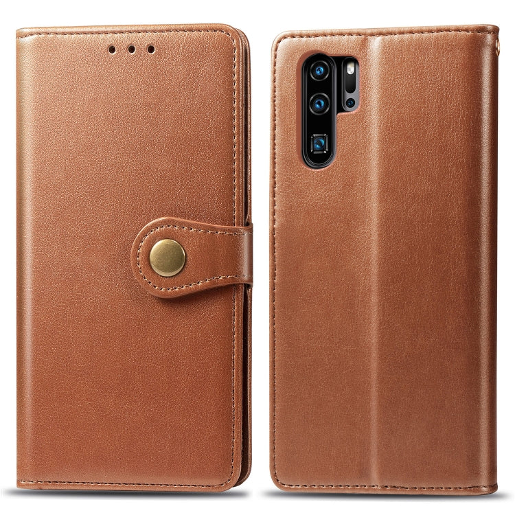 Retro Solid Color Leather Buckle Mobile Phone Protection Leather Case with Photo Frame & Card Slot & Wallet & Bracket Function for Huawei P30 Pro