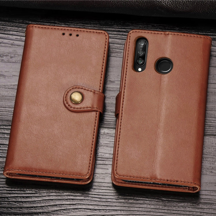 Retro Solid Color Leather Buckle Mobile Phone Protection Leather Case with Photo Frame & Card Slot & Wallet & Bracket Function for Huawei P30 Lite / Nove 4e