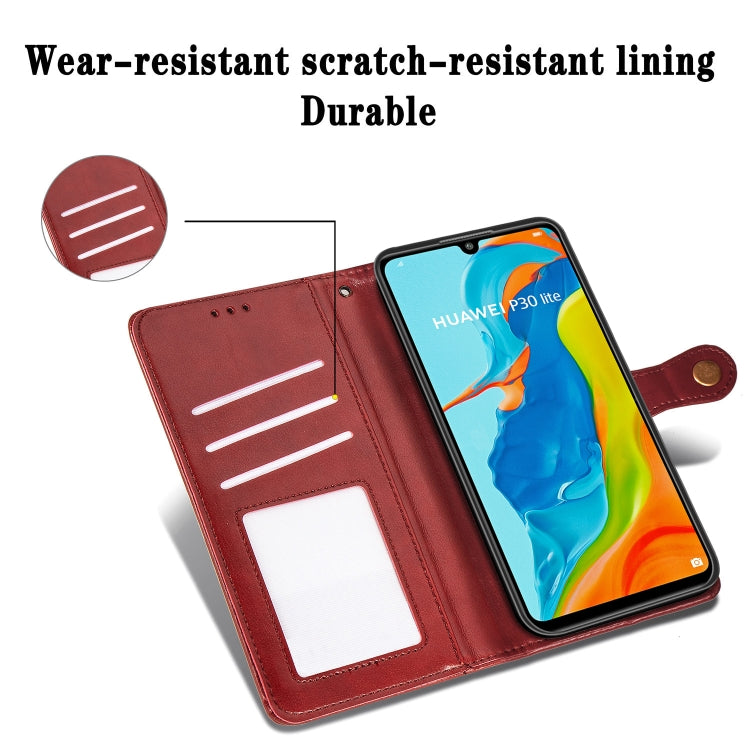 Retro Solid Color Leather Buckle Mobile Phone Protection Leather Case with Photo Frame & Card Slot & Wallet & Bracket Function for Huawei P30 Lite / Nove 4e