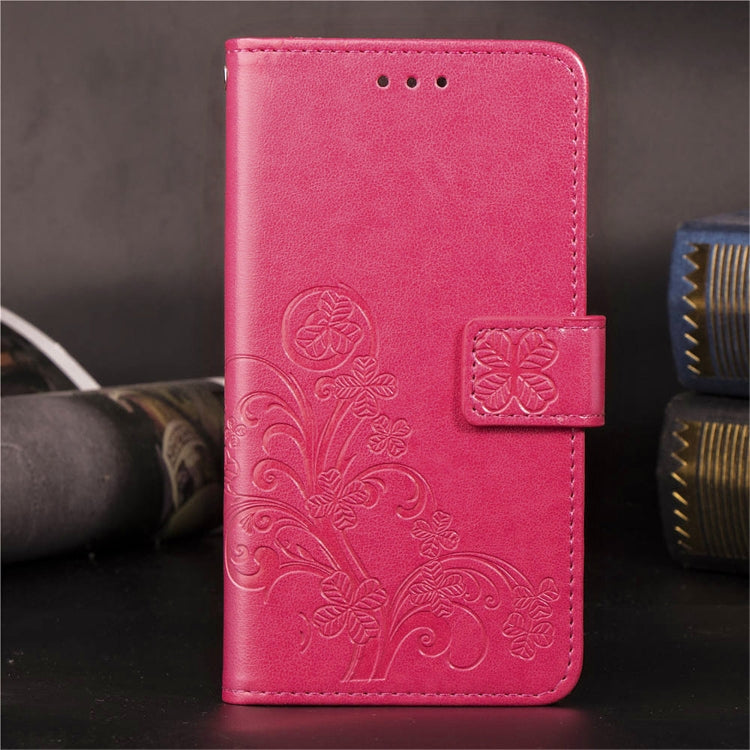 For iPhone 11 Pro Max Four-leaf Clasp Embossed Buckle Mobile Phone Protection Leather Case with Lanyard & Card Slot & Wallet & Bracket Function