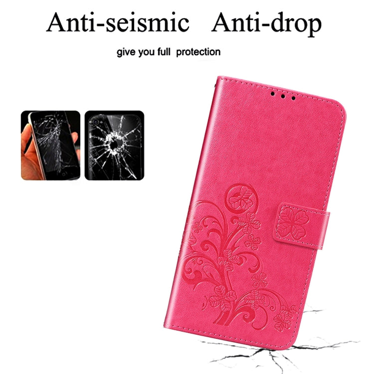For iPhone 11 Pro Max Four-leaf Clasp Embossed Buckle Mobile Phone Protection Leather Case with Lanyard & Card Slot & Wallet & Bracket Function
