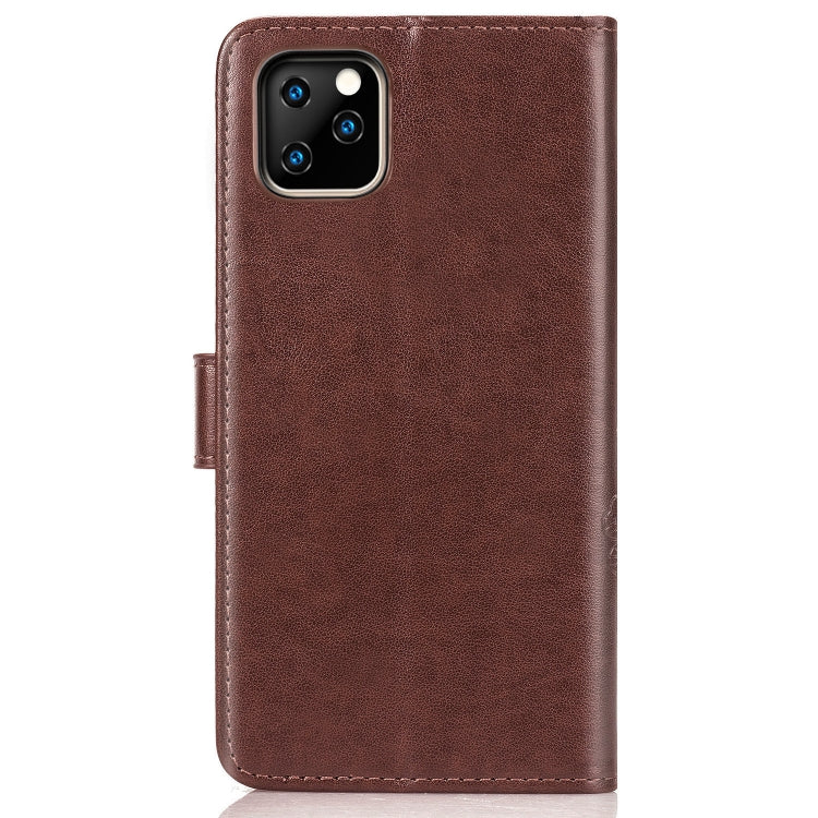 For iPhone 11 Four-leaf Clasp Embossed Buckle Mobile Phone Protection Leather Case with Lanyard & Card Slot & Wallet & Bracket Function