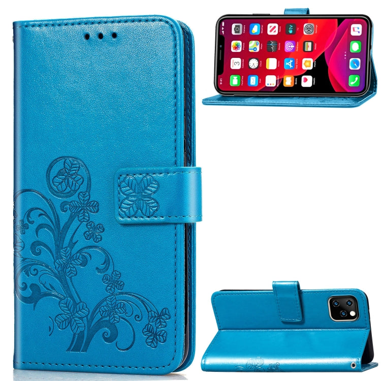 For iPhone 11 Pro Four-leaf Clasp Embossed Buckle Mobile Phone Protection Leather Casewith Lanyard & Card Slot & Wallet & Bracket Function