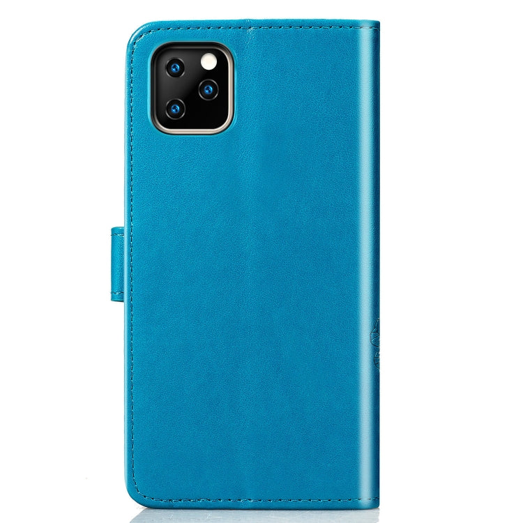 For iPhone 11 Pro Four-leaf Clasp Embossed Buckle Mobile Phone Protection Leather Casewith Lanyard & Card Slot & Wallet & Bracket Function