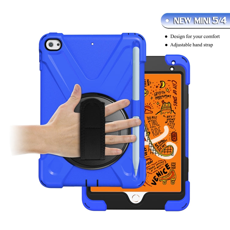 For iPad Mini 2019 / Mini 4 Shockproof Colorful Silicone + PC Protective Case with Holder & Shoulder Strap & Hand Strap & Pen Slot