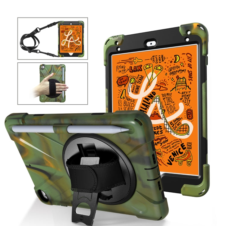 For iPad Mini 2019 / Mini 4 Shockproof Colorful Silicone + PC Protective Case with Holder & Shoulder Strap & Hand Strap & Pen Slot