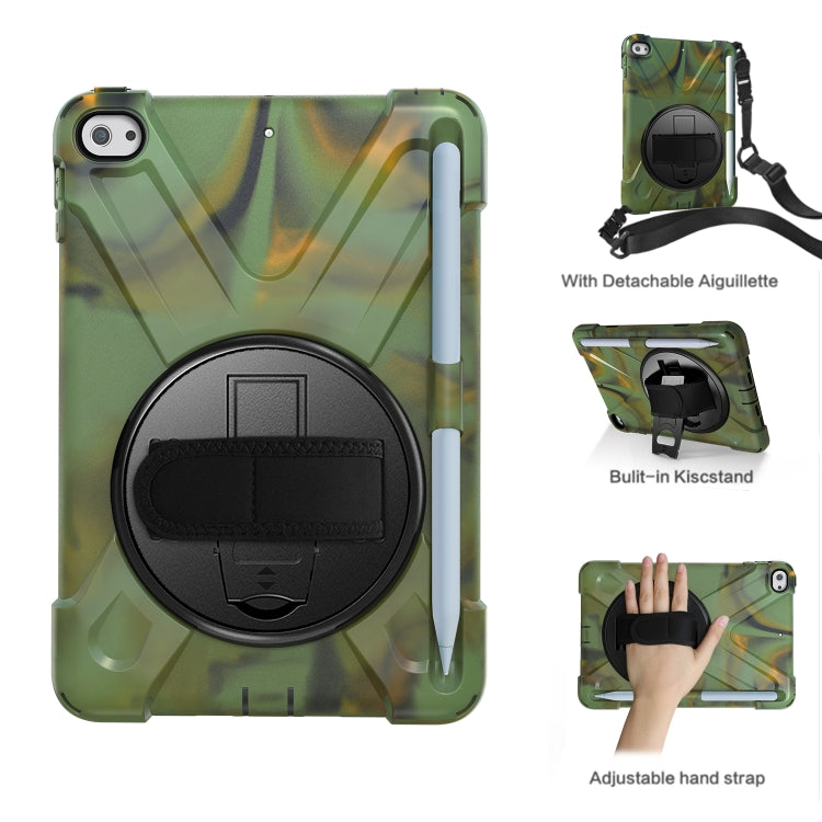 For iPad Mini 2019 / Mini 4 Shockproof Colorful Silicone + PC Protective Case with Holder & Shoulder Strap & Hand Strap & Pen Slot