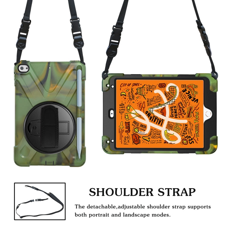 For iPad Mini 2019 / Mini 4 Shockproof Colorful Silicone + PC Protective Case with Holder & Shoulder Strap & Hand Strap & Pen Slot