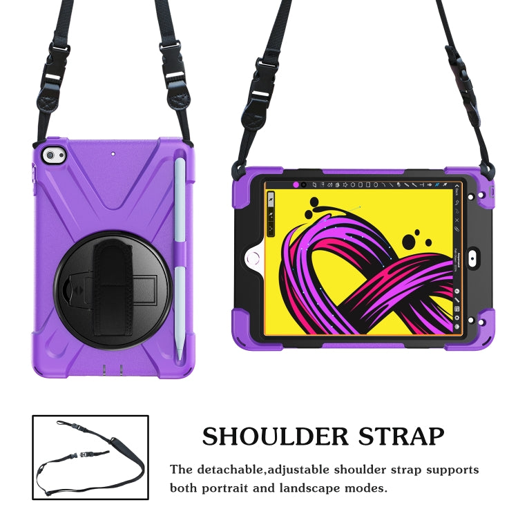For iPad Mini 2019 / Mini 4 Shockproof Colorful Silicone + PC Protective Case with Holder & Shoulder Strap & Hand Strap & Pen Slot