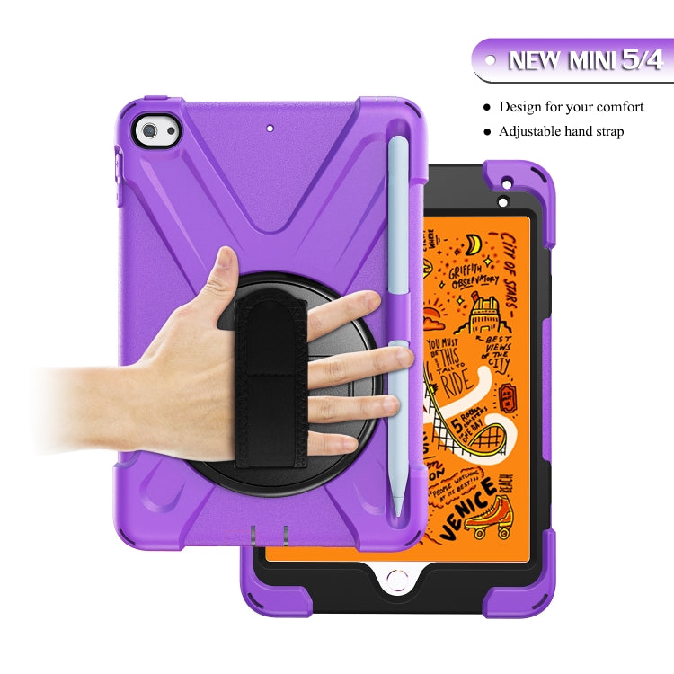 For iPad Mini 2019 / Mini 4 Shockproof Colorful Silicone + PC Protective Case with Holder & Shoulder Strap & Hand Strap & Pen Slot