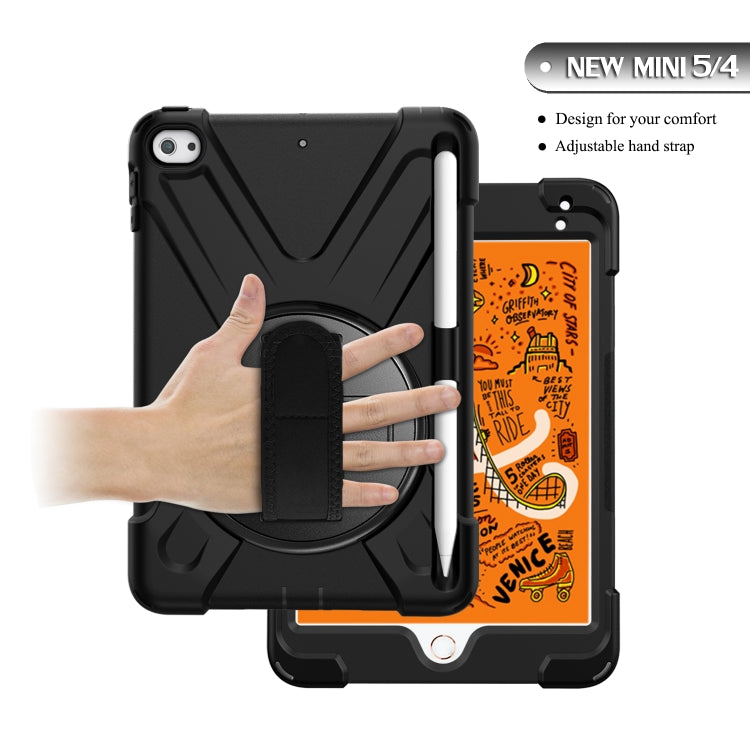 For iPad Mini 2019 / Mini 4 Shockproof Colorful Silicone + PC Protective Case with Holder & Shoulder Strap & Hand Strap & Pen Slot