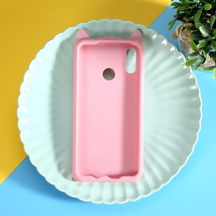 Lovely 3D Moustache Cat Soft Silicone Back Case for Huawei Honor 10 Lite / P Smart (2019)