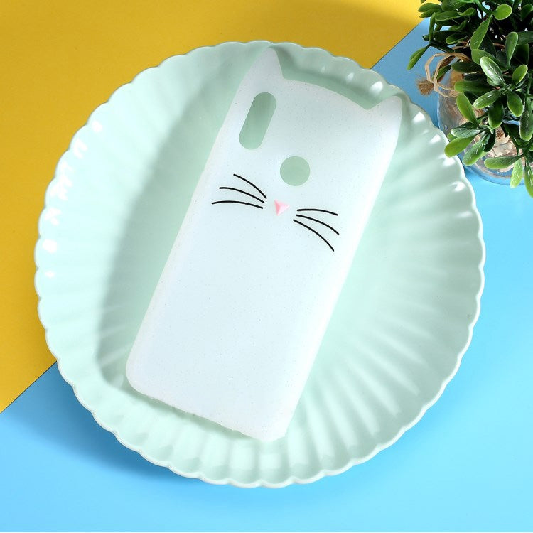 Lovely 3D Moustache Cat Soft Silicone Back Case for Huawei Honor 10 Lite / P Smart (2019)