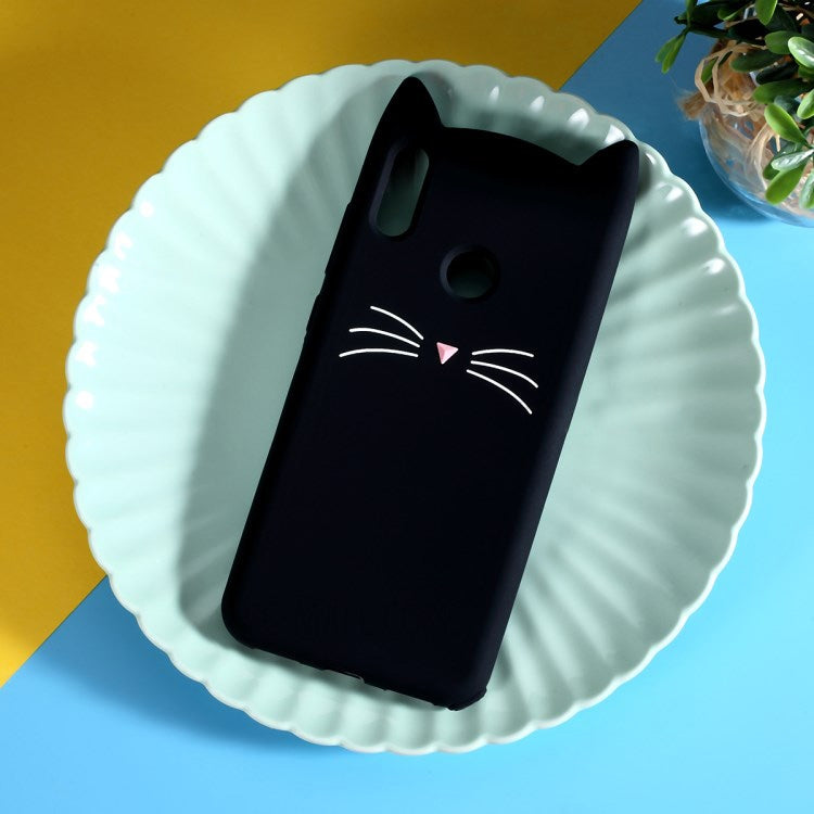 Lovely 3D Moustache Cat Soft Silicone Back Case for Huawei Y7 2019