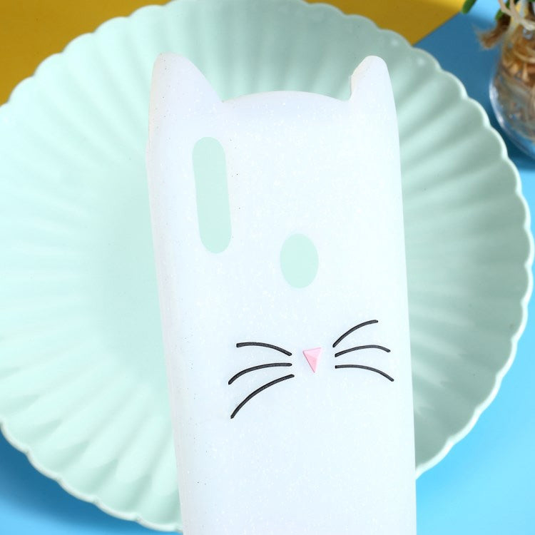 Lovely 3D Moustache Cat Soft Silicone Back Case for Huawei Y9 2019 / Enjoy 9 Plus(White)