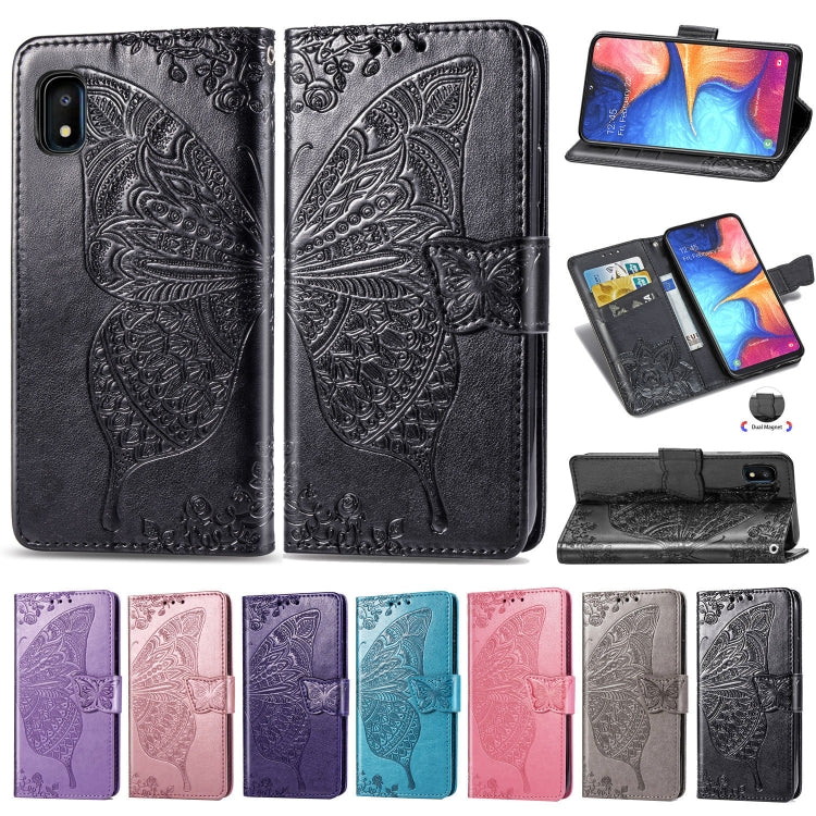 Butterfly Love Flowers Embossing Horizontal Flip Leather Case for Galaxy A10e / A20e, with Holder & Card Slots & Wallet & Lanyard