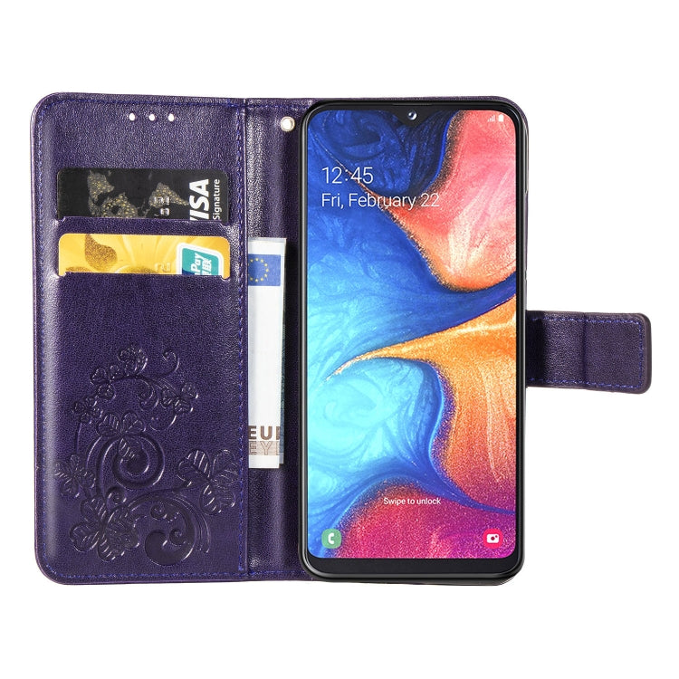 Lucky Clover Pressed Flowers Pattern Leather Case for Galaxy A10E / A20E, with Holder & Card Slots & Wallet & Hand Strap