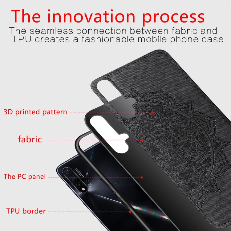 Embossed Mandala pattern PC + TPU + Fabric Phone Case for Huawei Nova5 & Nova 5 Pro ,with  Lanyard & Magnetic