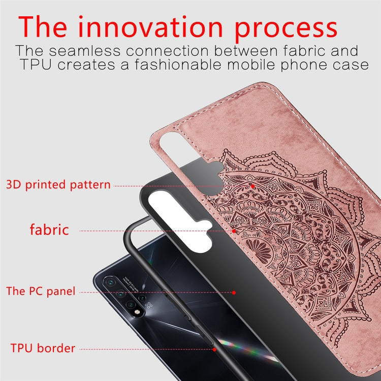 Embossed Mandala pattern PC + TPU + Fabric Phone Case for Huawei Nova5 & Nova 5 Pro ,with  Lanyard & Magnetic