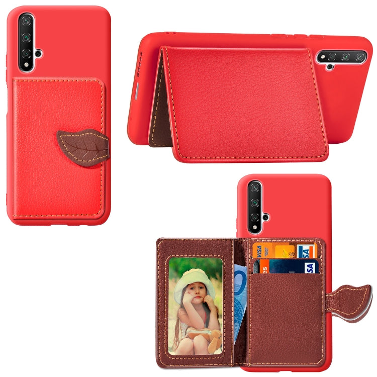 Litchi Pattern Card Bag Wallet Bracket + TPU Phone Case with Card Slot Wallet Bracket Function For Huawei Honor 20