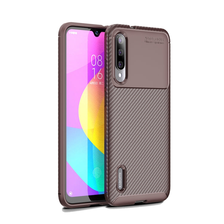 Carbon Fiber Texture Shockproof TPU Case for Xiaomi Mi CC9e Brown