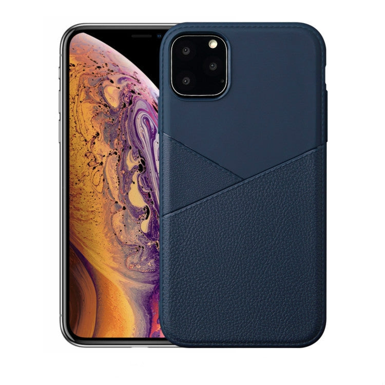 For iPhone 11 Pro Max Ultra-thin Shockproof Soft TPU + Leather Case (Blue)