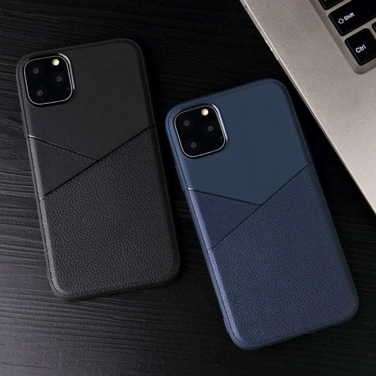 For iPhone 11 Pro Max Ultra-thin Shockproof Soft TPU + Leather Case (Blue)