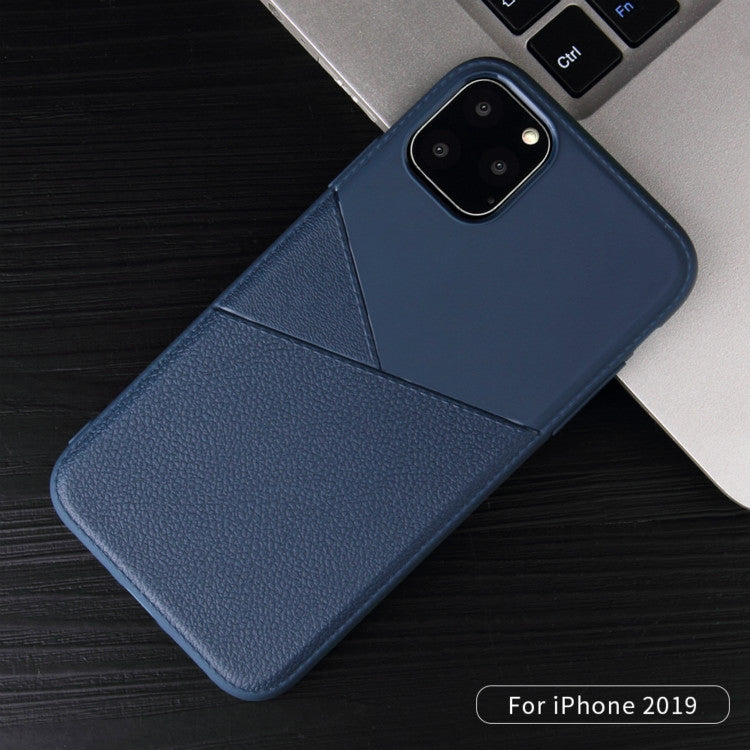 For iPhone 11 Pro Max Ultra-thin Shockproof Soft TPU + Leather Case (Blue)