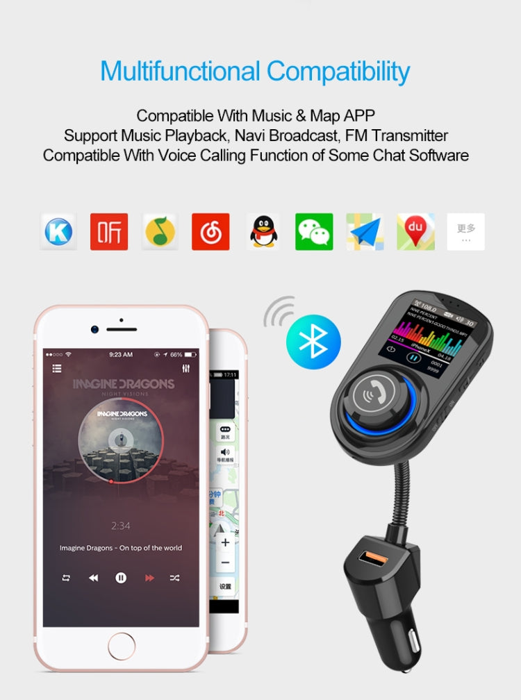 G45 Color Screen Car Bluetooth MP3 Player Car Charger FM Transmitter Phone Speakerphone(Black)