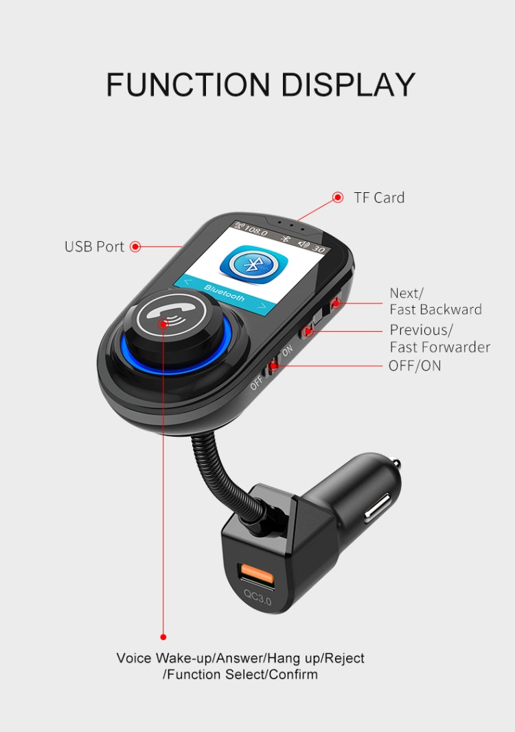 G45 Color Screen Car Bluetooth MP3 Player Car Charger FM Transmitter Phone Speakerphone(Black)