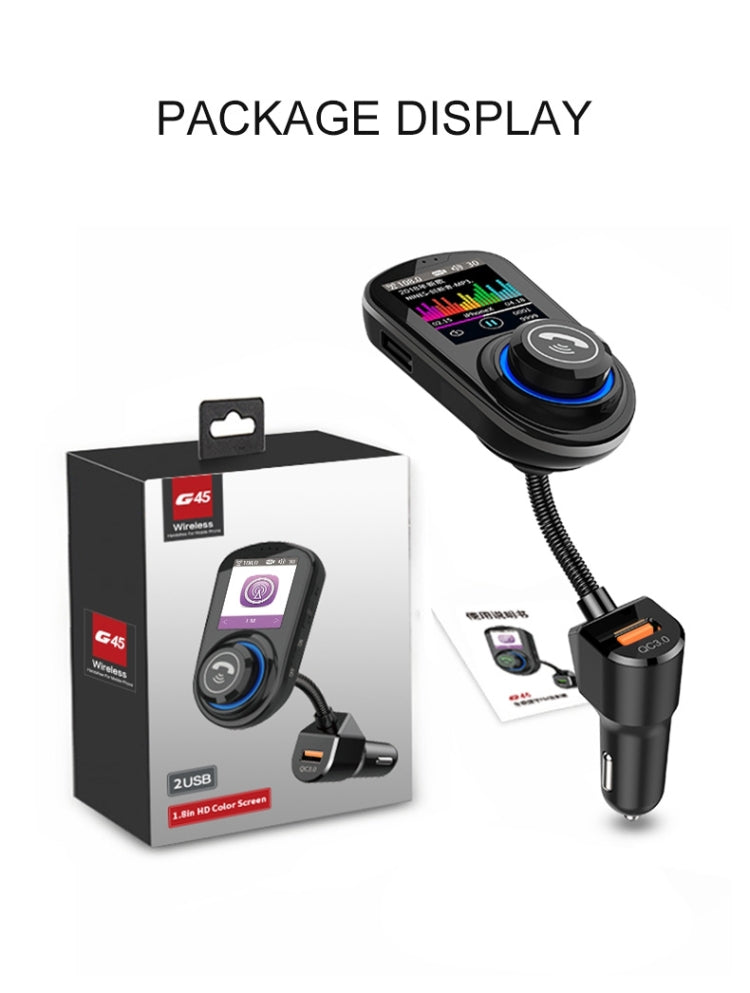 G45 Color Screen Car Bluetooth MP3 Player Car Charger FM Transmitter Phone Speakerphone(Black)
