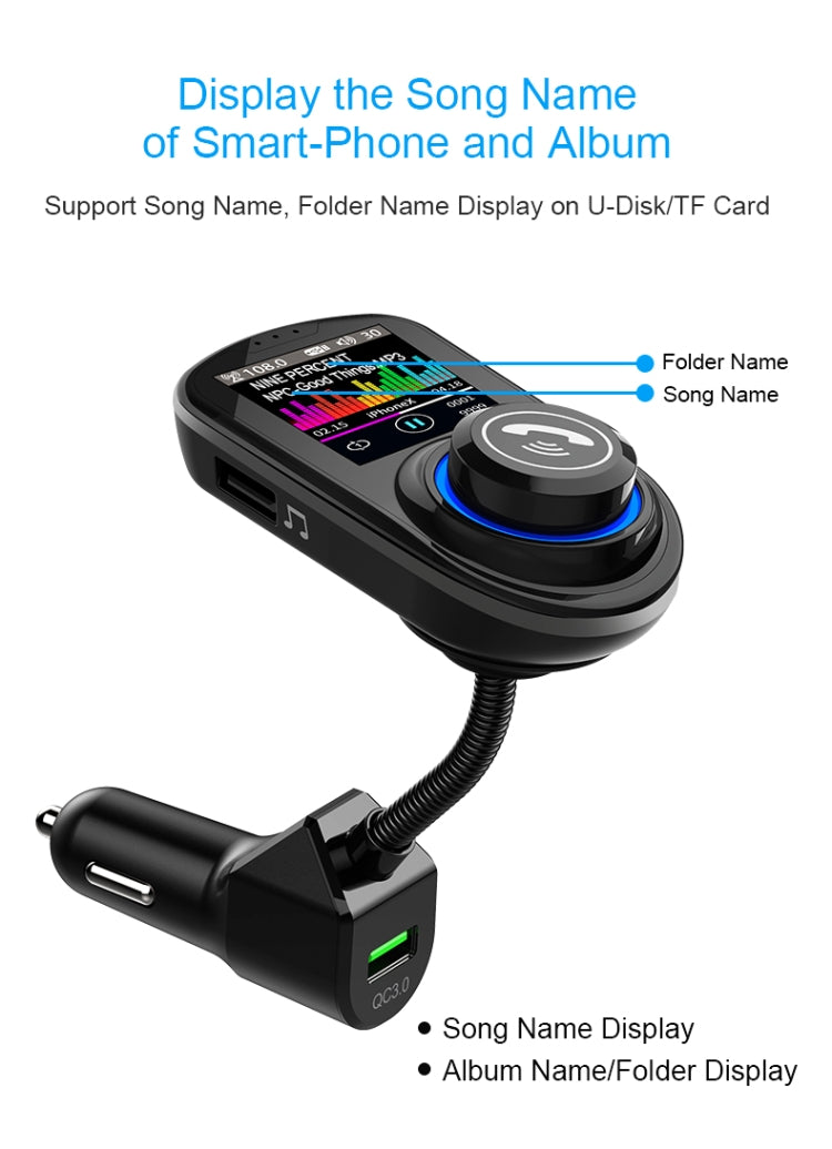 G45 Color Screen Car Bluetooth MP3 Player Car Charger FM Transmitter Phone Speakerphone(Black)