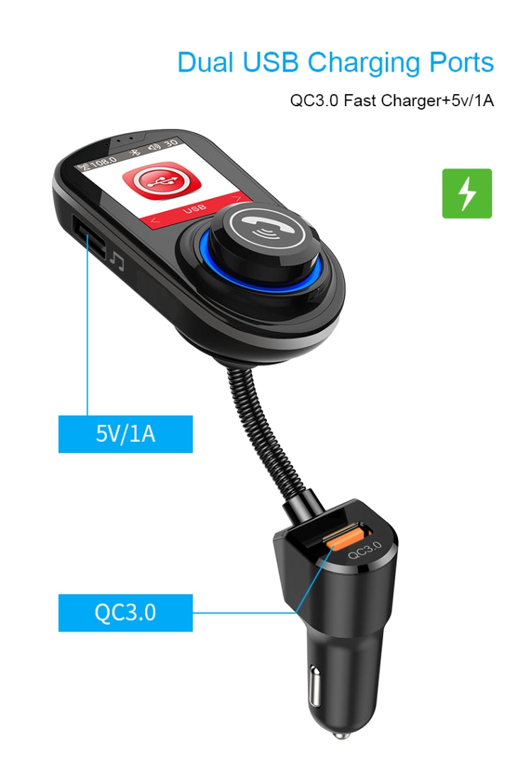 G45 Color Screen Car Bluetooth MP3 Player Car Charger FM Transmitter Phone Speakerphone(Black)