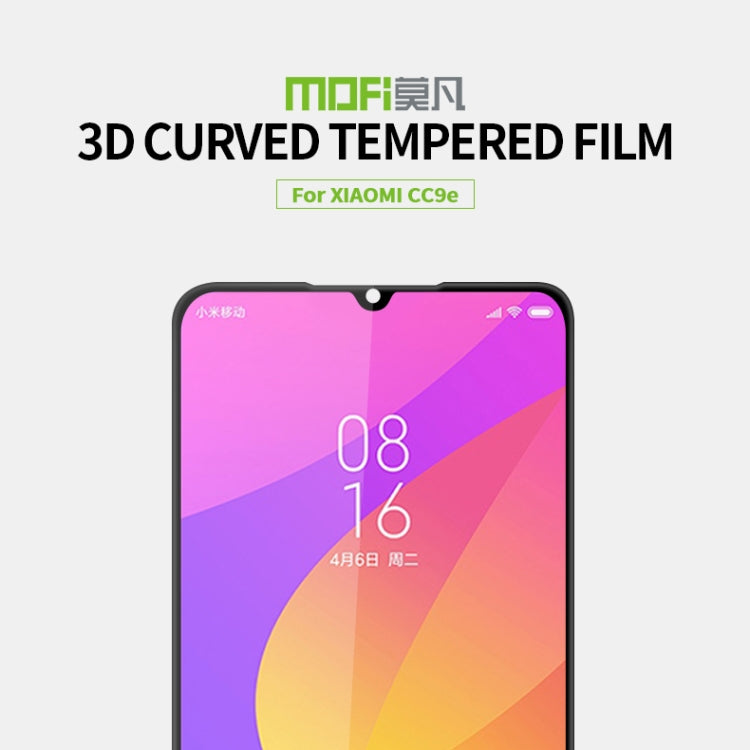 MOFI 9H 3D Explosion-proof Curved Screen Tempered Glass Film for Xiaomi Mi CC9e / A3(Black)
