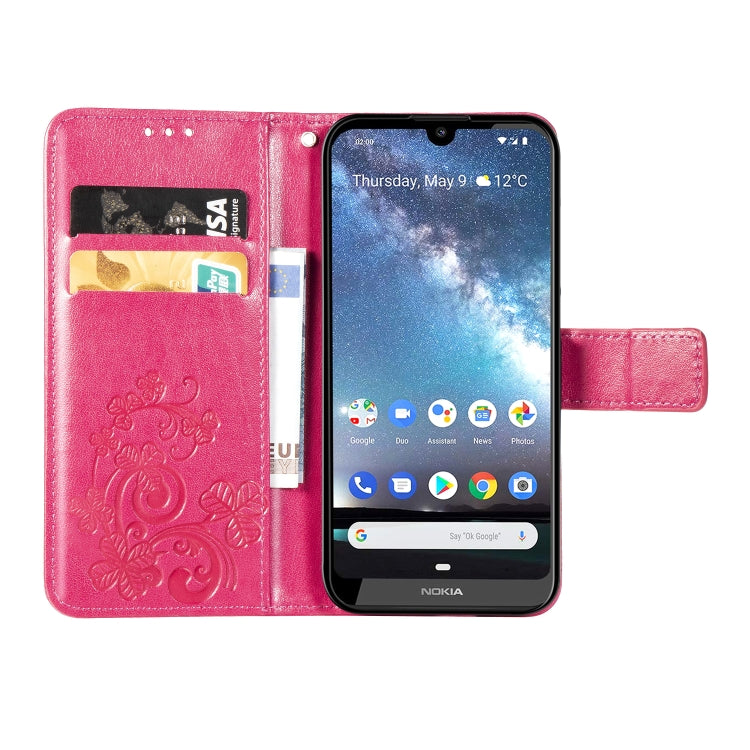 Four-leaf Clasp Embossed Buckle Mobile Phone Protection Leather Case with Lanyard & Card Slot & Wallet & Bracket Function for Nokia 2.2
