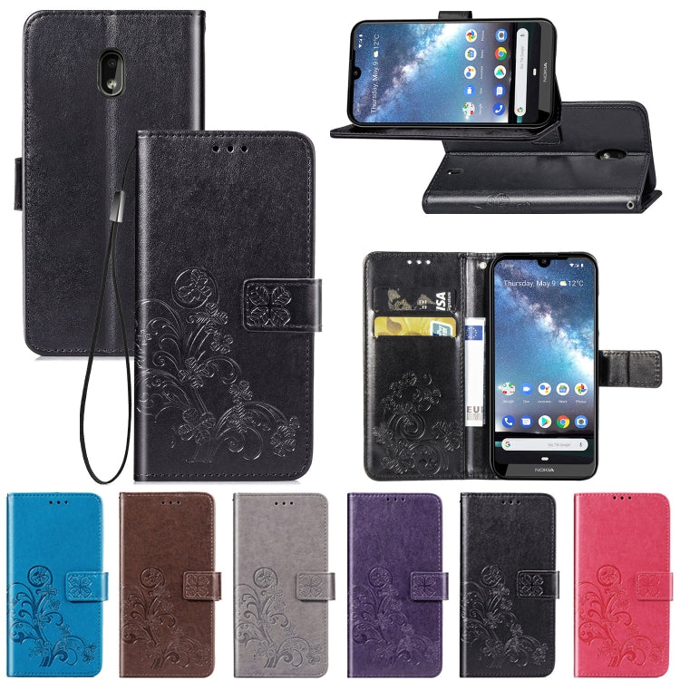 Four-leaf Clasp Embossed Buckle Mobile Phone Protection Leather Case with Lanyard & Card Slot & Wallet & Bracket Function for Nokia 2.2