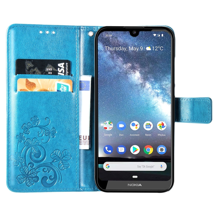 Four-leaf Clasp Embossed Buckle Mobile Phone Protection Leather Case with Lanyard & Card Slot & Wallet & Bracket Function for Nokia 2.2