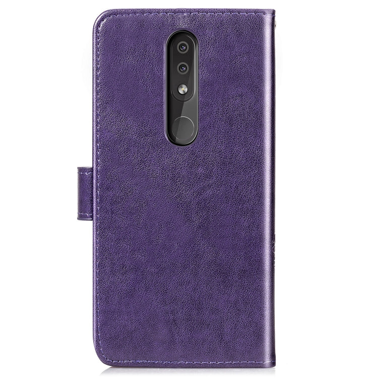 Four-leaf Clasp Embossed Buckle Mobile Phone Protection Leather Case with Lanyard & Card Slot & Wallet & Bracket Function for Nokia 4.4