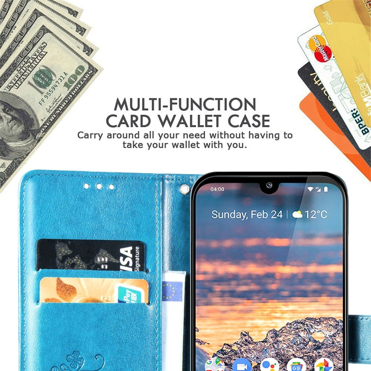 Four-leaf Clasp Embossed Buckle Mobile Phone Protection Leather Case with Lanyard & Card Slot & Wallet & Bracket Function for Nokia 4.4