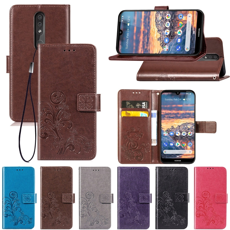 Four-leaf Clasp Embossed Buckle Mobile Phone Protection Leather Case with Lanyard & Card Slot & Wallet & Bracket Function for Nokia 4.4