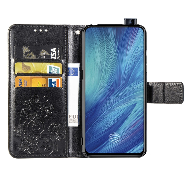 Four-leaf Clasp Embossed Buckle Mobile Phone Protection Leather Case with Lanyard & Card Slot & Wallet & Bracket Function for Vivo X27