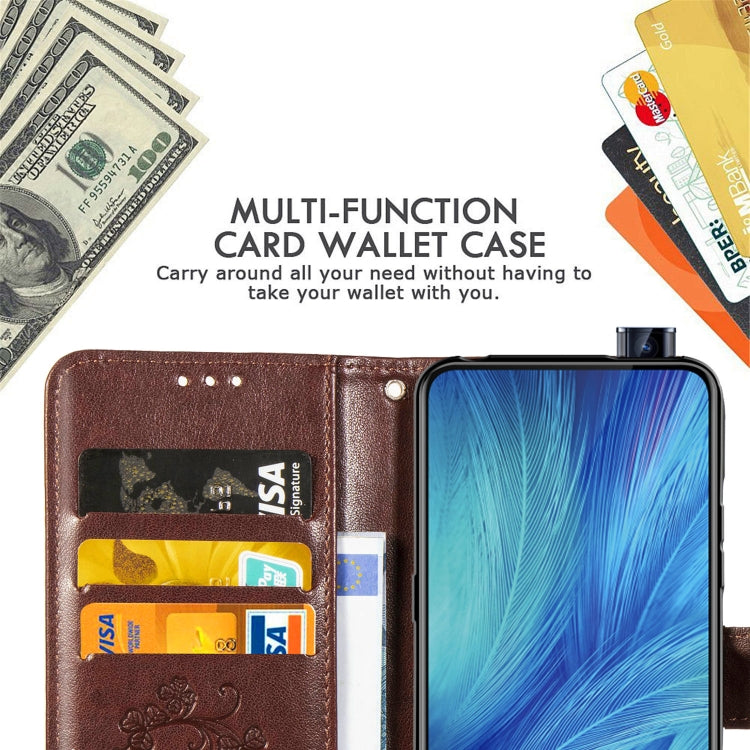 Four-leaf Clasp Embossed Buckle Mobile Phone Protection Leather Case with Lanyard & Card Slot & Wallet & Bracket Function for Vivo X27