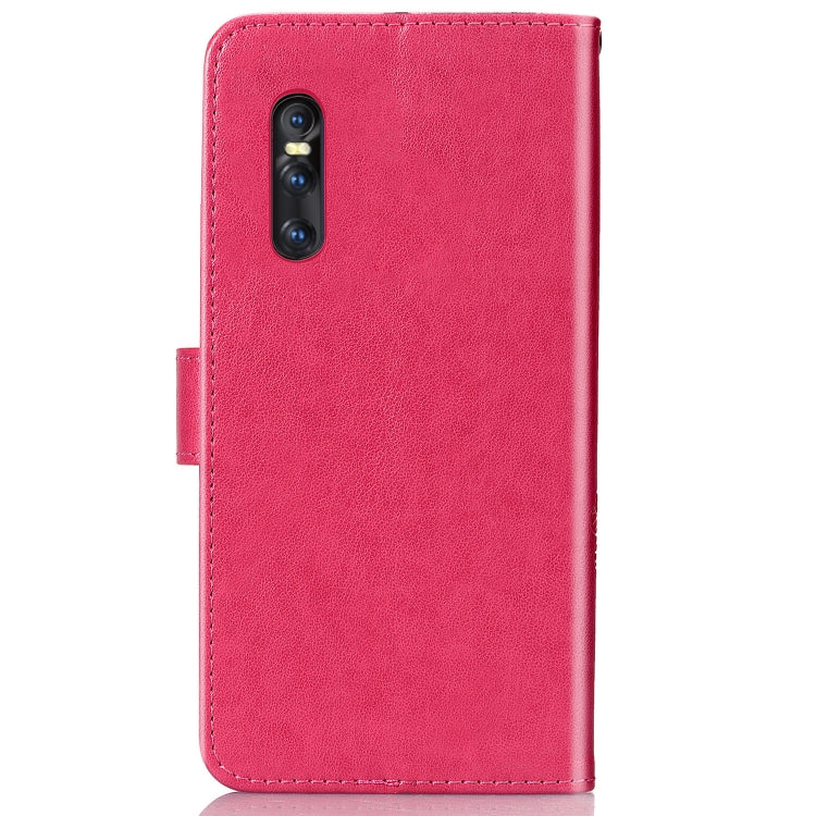 Four-leaf Clasp Embossed Buckle Mobile Phone Protection Leather Case with Lanyard & Card Slot & Wallet & Bracket Function for Vivo X27