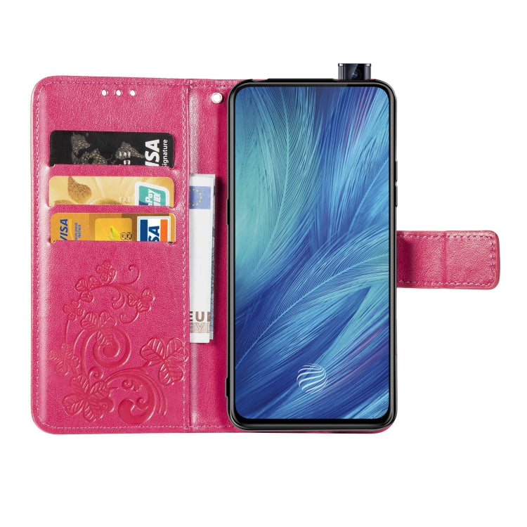 Four-leaf Clasp Embossed Buckle Mobile Phone Protection Leather Case with Lanyard & Card Slot & Wallet & Bracket Function for Vivo X27