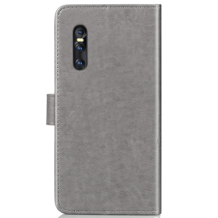 Four-leaf Clasp Embossed Buckle Mobile Phone Protection Leather Case with Lanyard & Card Slot & Wallet & Bracket Function for Vivo X27